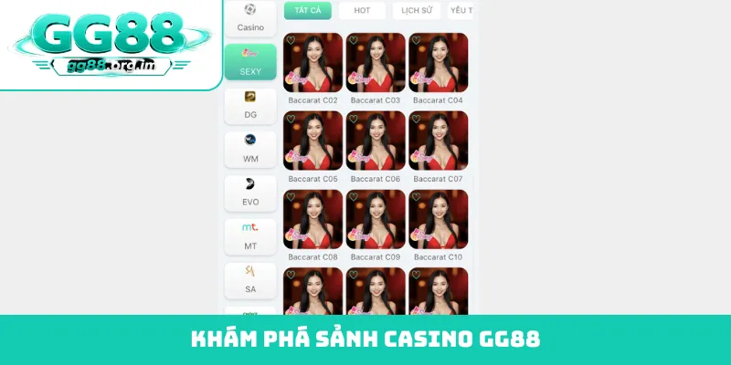Khám phá sảnh casino GG88